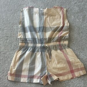 Burberry Kids Beige and Red Checkered Romper